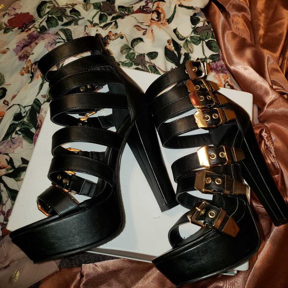 Strappy black heels